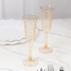 24-Pack Plastic Champagne Flutes 6oz Transparent Amber Gold Flared Design